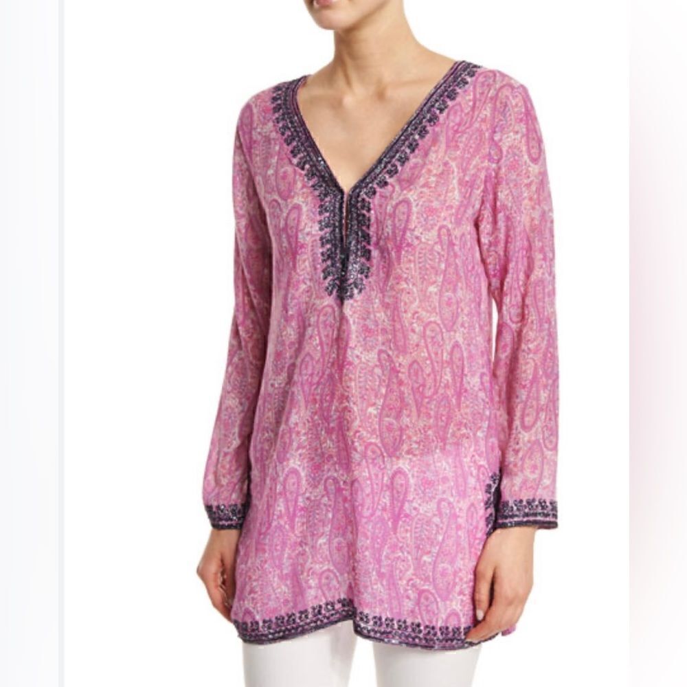 Calypso St Barth Yavia Long-Sleeve Printed Tunic, Janeiro size XS NWOT